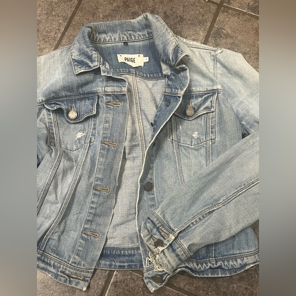 Paige Distressed Light Blue Denim Jacket size medium *flaw* - Picture 1 of 6